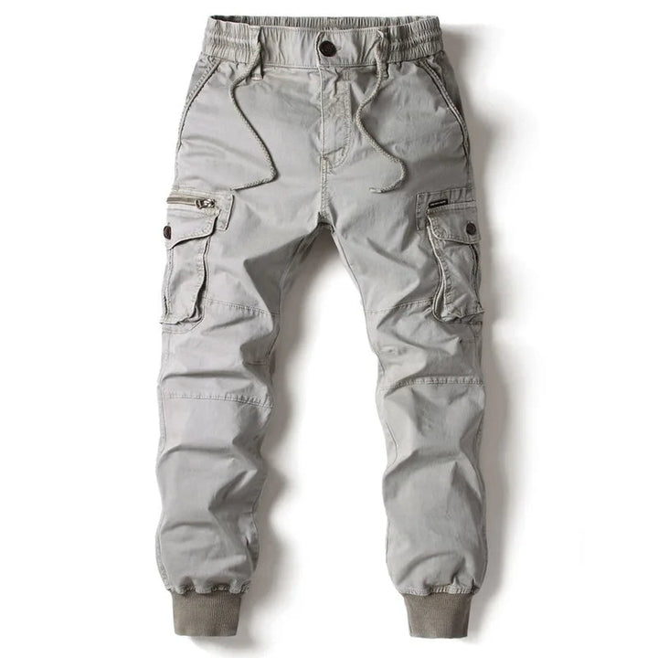Men's Stretch-Cotton Cargo Joggers – Tapered Everyday Fit – Grey