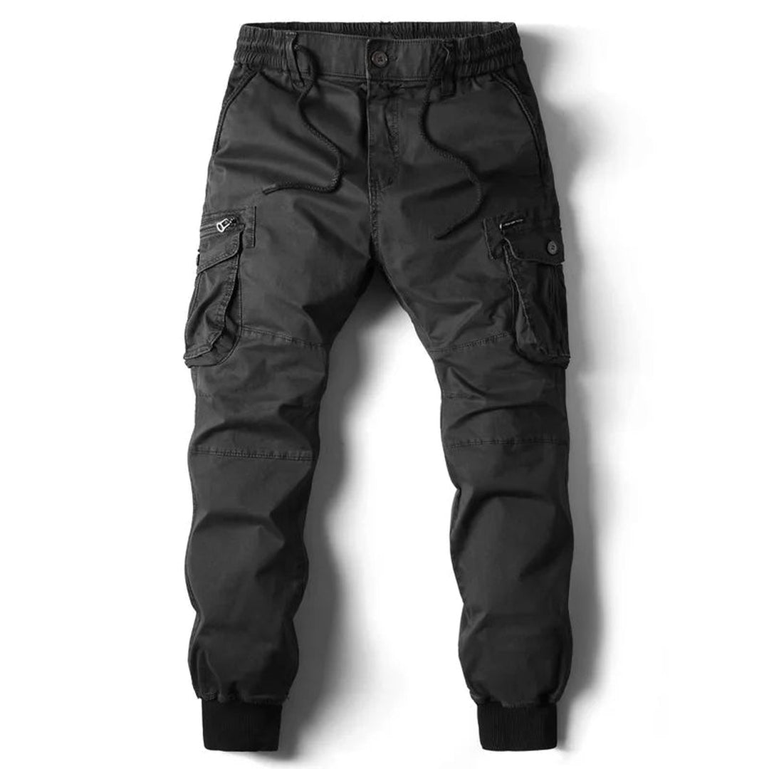 Men's Stretch-Cotton Cargo Joggers – Tapered Everyday Fit – Black