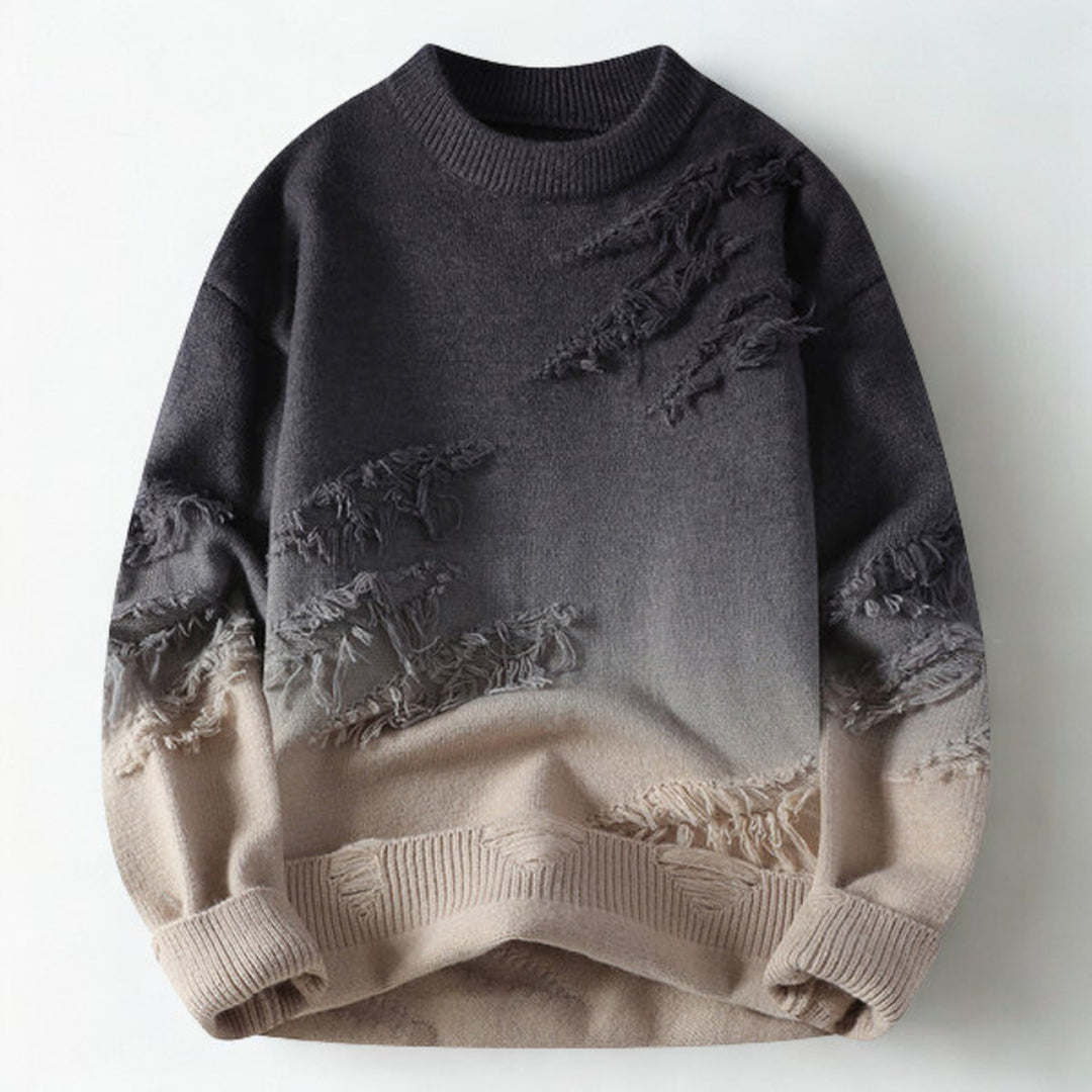 Men's Ombre Knit Jumper – Mock Neck Textured Sweater – Coffee