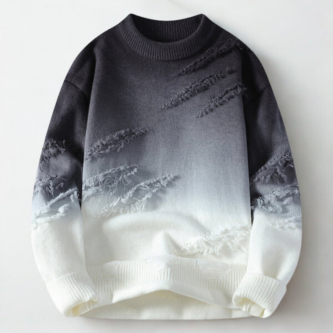 Men's Ombre Knit Jumper – Mock Neck Textured Sweater – Black