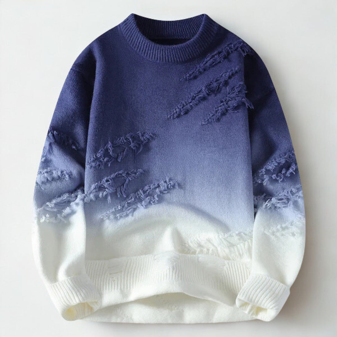 Men's Ombre Knit Jumper – Mock Neck Textured Sweater – Blue