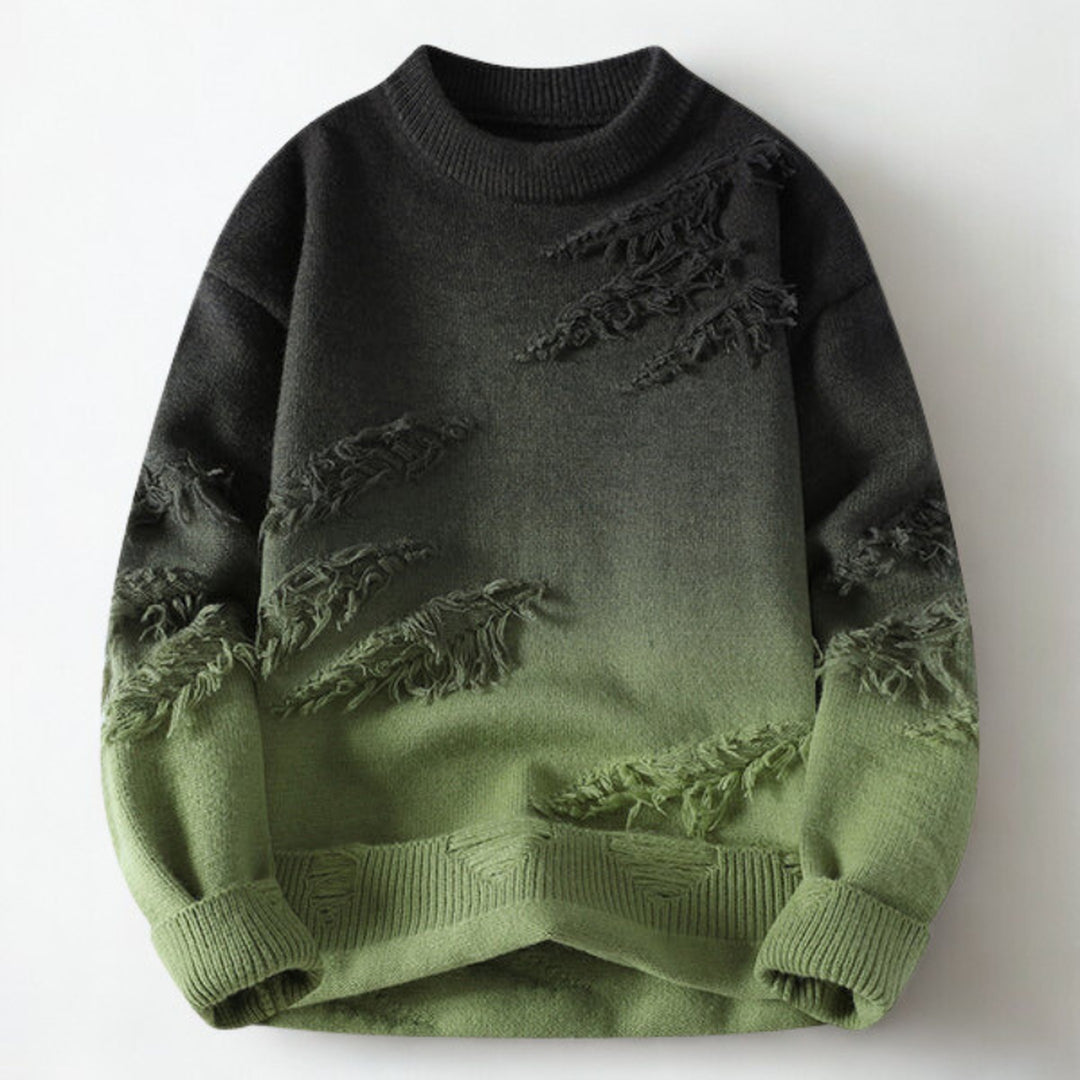 Men's Ombre Knit Jumper – Mock Neck Textured Sweater – Green