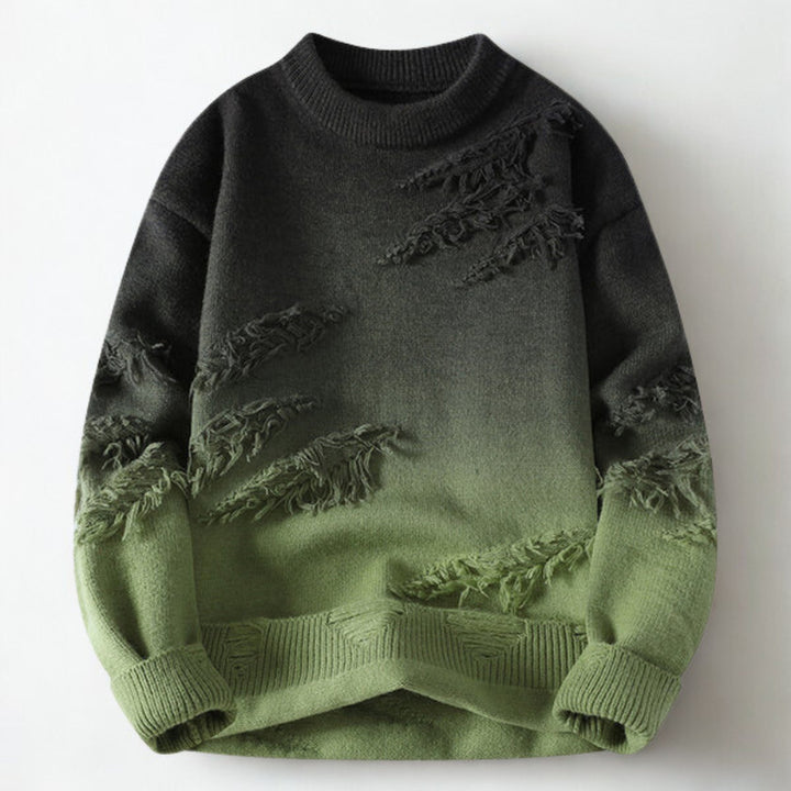 Men's Ombre Knit Jumper – Mock Neck Textured Sweater – Green