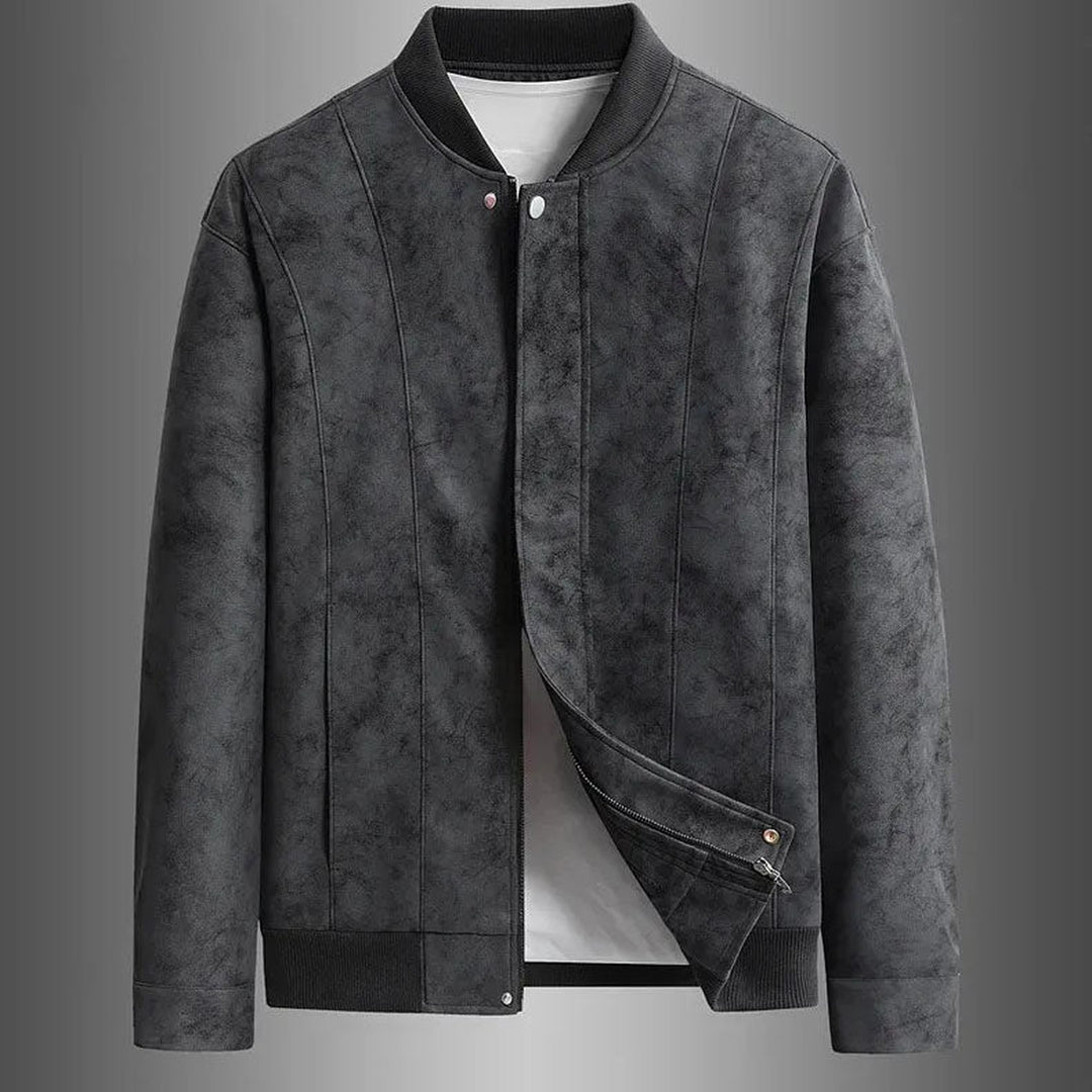 Men's Faux Suede Bomber Jacket – Panelled Baseball Collar – view 2