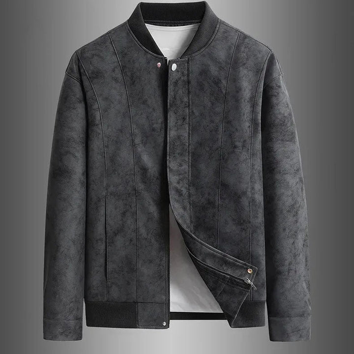 Men's Faux Suede Bomber Jacket – Panelled Baseball Collar – view 2