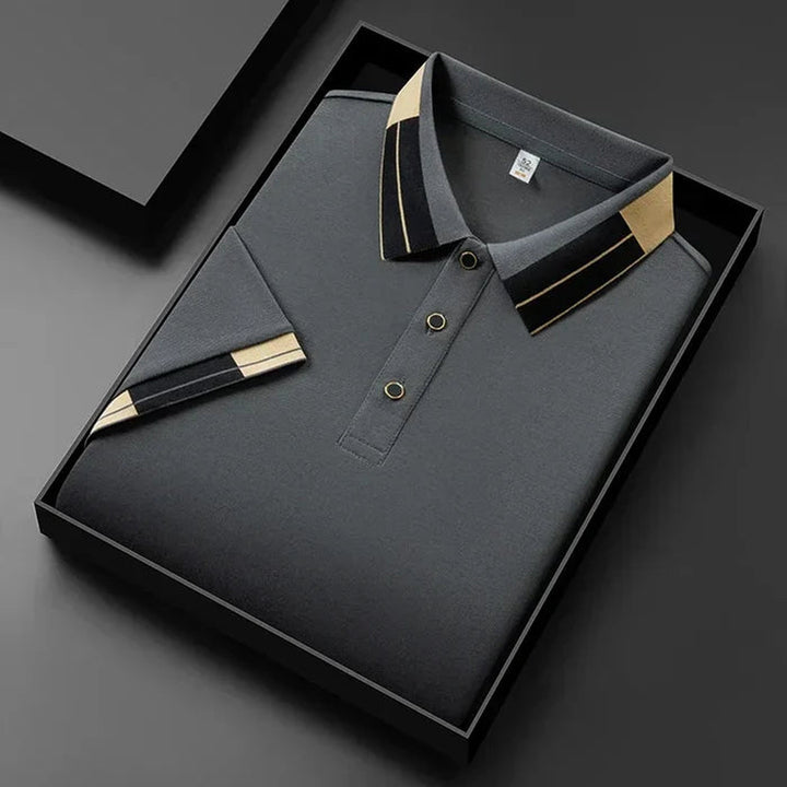 Men's Knitted Polo Shirt – Heritage Geometric Collar Detail – view 3