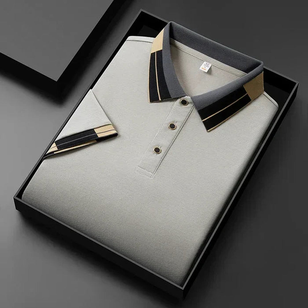 Men's Knitted Polo Shirt – Heritage Geometric Collar Detail – view 4