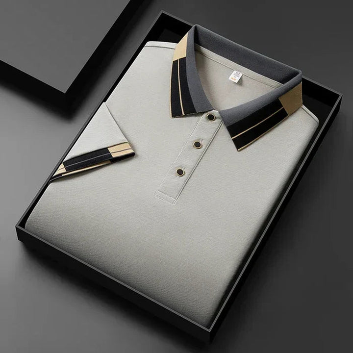 Men's Knitted Polo Shirt – Heritage Geometric Collar Detail – view 4