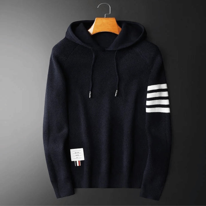 Men's Textured Knit Hoodie – Contrast Stripe Relaxed Fit – view 3