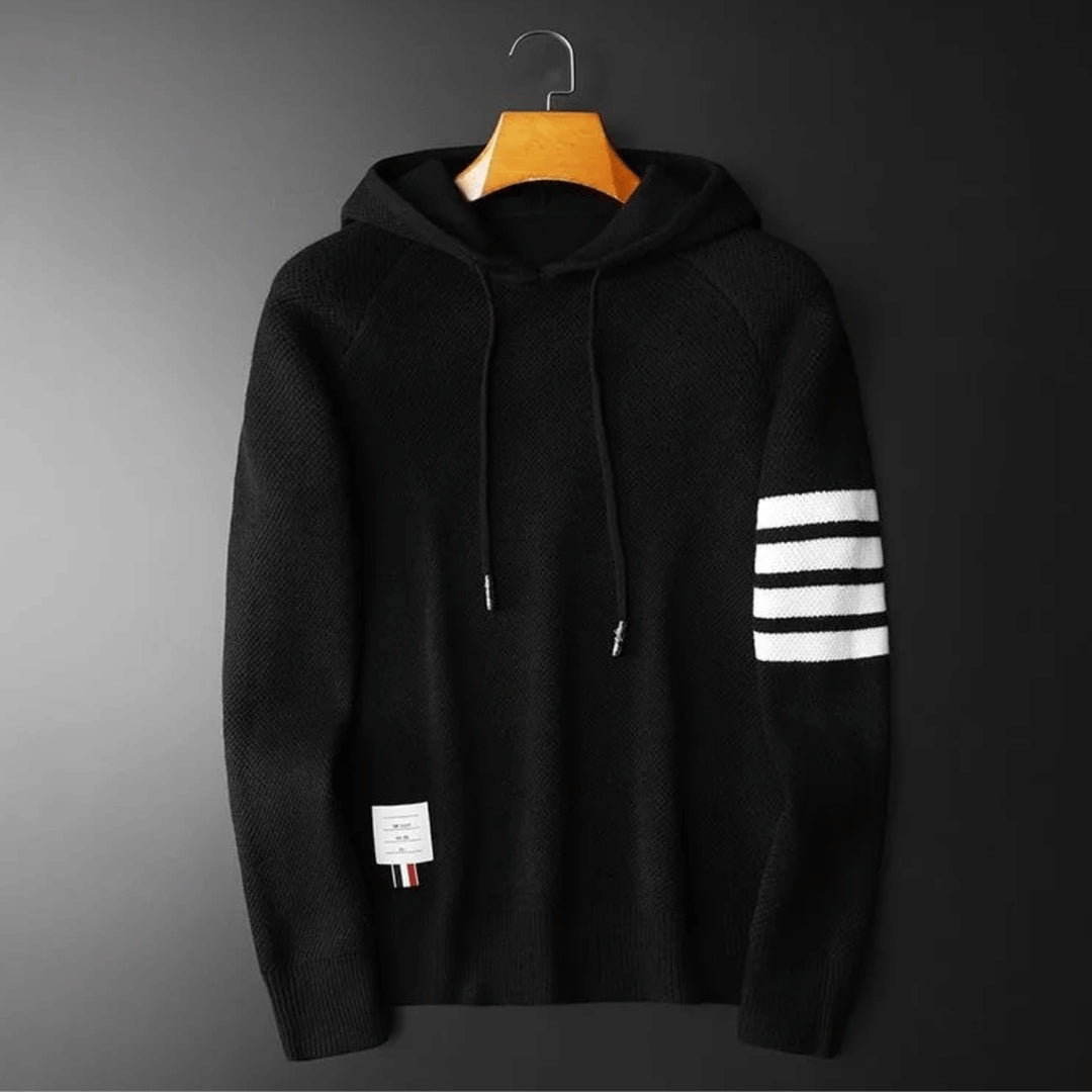 Men's Textured Knit Hoodie – Contrast Stripe Relaxed Fit – view 5