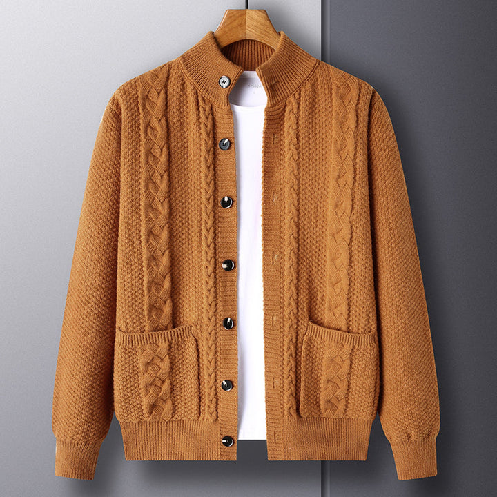 Men's Wool-Blend Knit Cardigan – Mock Neck Heritage Style – view 5