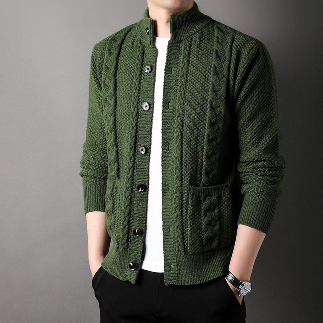 Men's Wool-Blend Knit Cardigan – Mock Neck Heritage Style – view 8