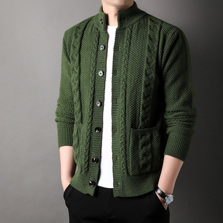 Men's Wool-Blend Knit Cardigan – Mock Neck Heritage Style – view 8