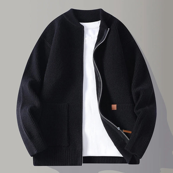 Men's Ribbed Knit Zip-Through Cardigan – Smart City Layering – Grey