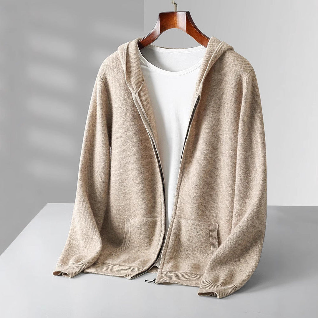 Men's Cashmere Zip-Through Hoodie – Soft Two-Ply Travel Layer – Blue Spruce