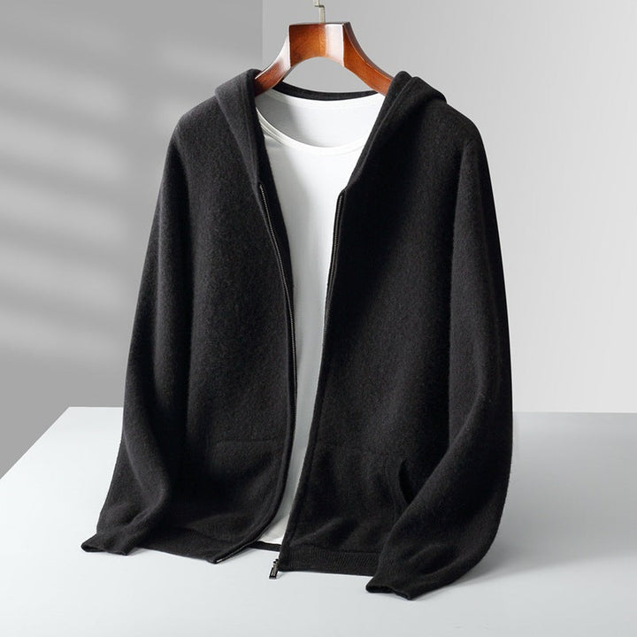 Men's Cashmere Zip-Through Hoodie – Soft Two-Ply Travel Layer – Grey