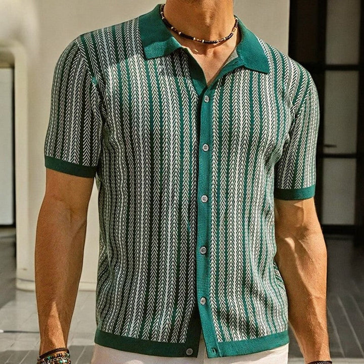 Men's Organic Cotton Knitted Shirt – Textured Button-Through – view 3
