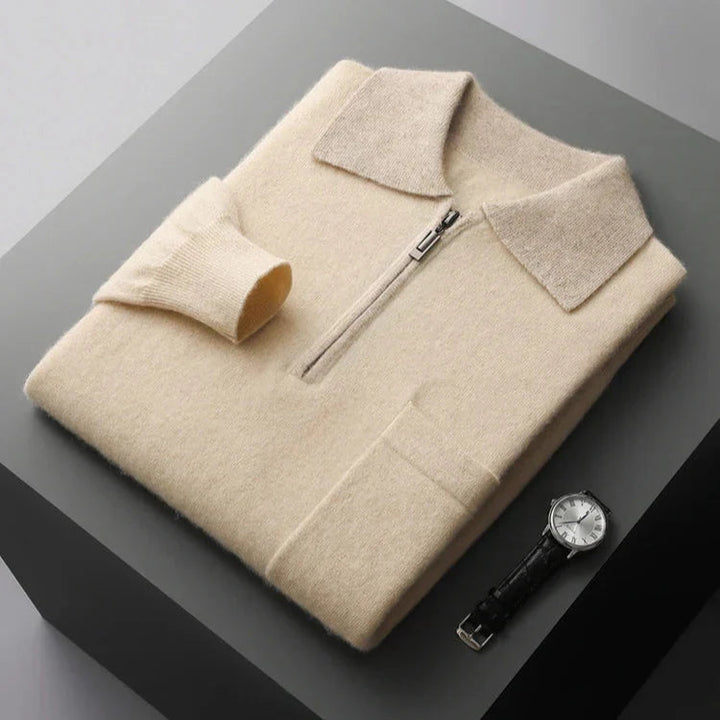 Men's Cashmere Half-Zip Polo Shirt – Contrast Collar Comfort – view 4