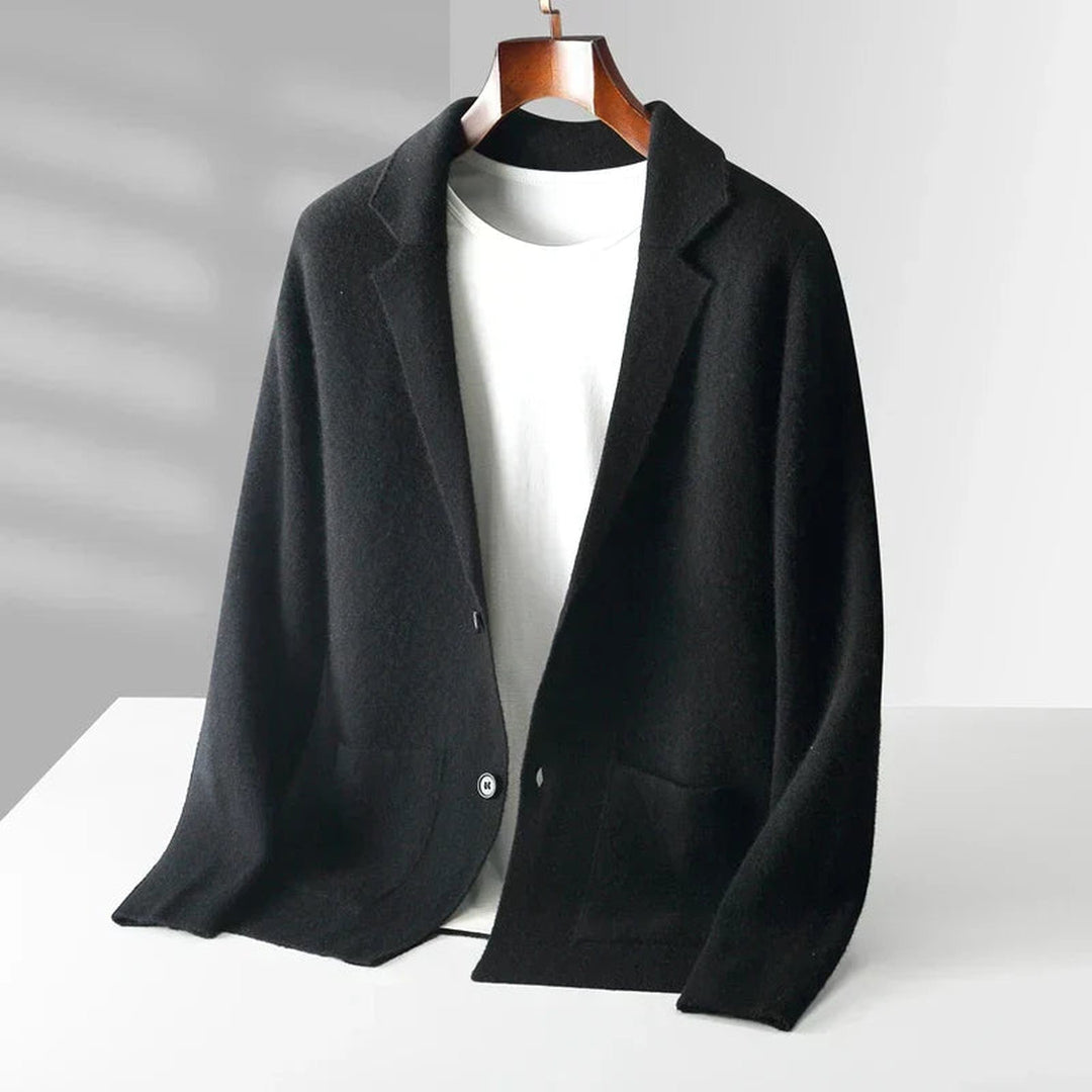 Men's 100% Cashmere Blazer Cardigan – Soft Tailored Layering – view 2