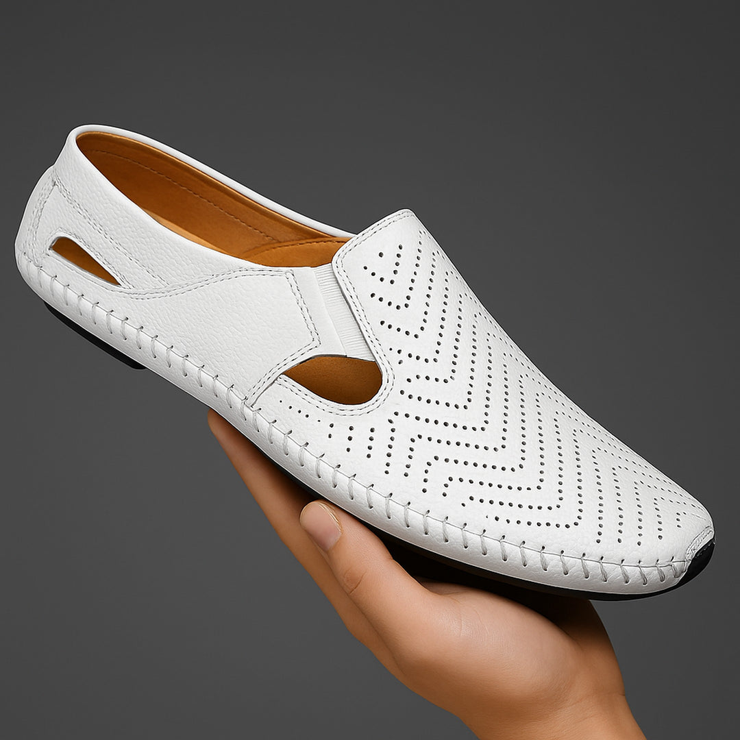 Men's Perforated Leather Driving Sandals – Breathable Summer Pair