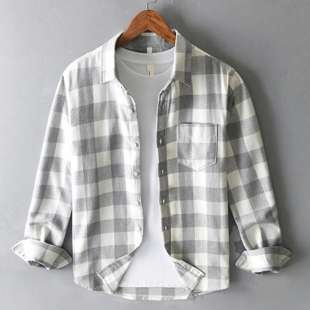 Men's Brushed Cotton Plaid Shirt – Soft Buffalo Check Layering – Light Green