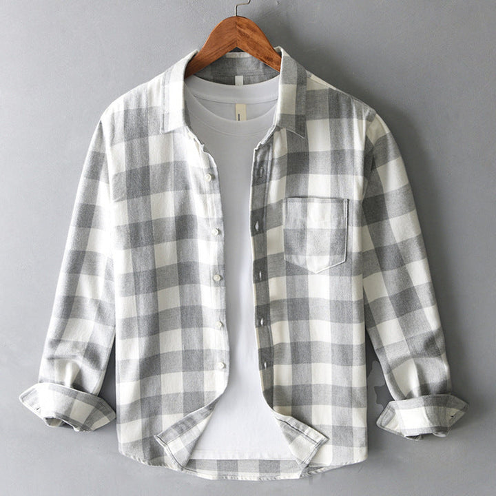 Men's Brushed Cotton Plaid Shirt – Soft Buffalo Check Layering – Light Green