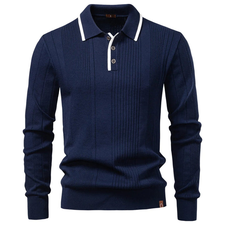 Men's Fine-Gauge Ribbed Knit Polo Shirt – Smart Casual Wear – view 4