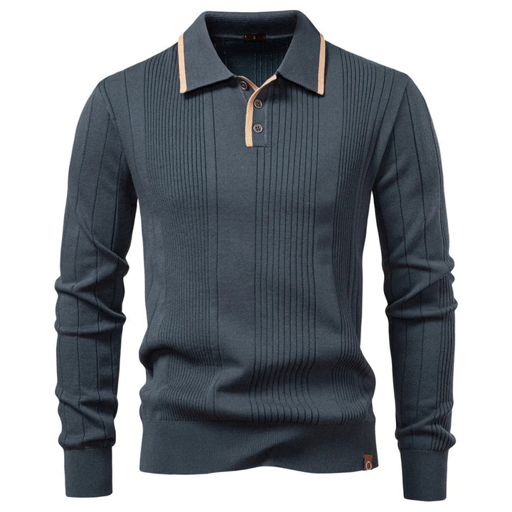 Men's Fine-Gauge Ribbed Knit Polo Shirt – Smart Casual Wear – view 8