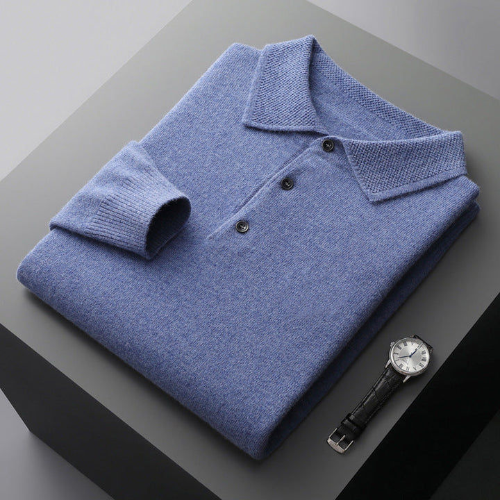 Men's Cashmere Knit Polo Shirt – Luxury Smart Casual Knitwear – Royal Blue
