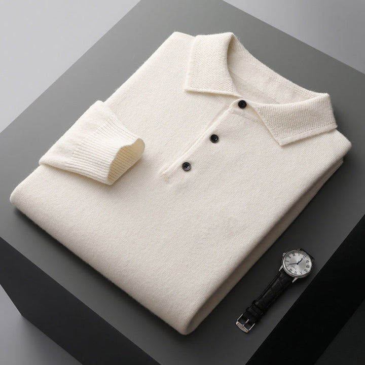 Men's Cashmere Knit Polo Shirt – Luxury Smart Casual Knitwear – Soft Blue