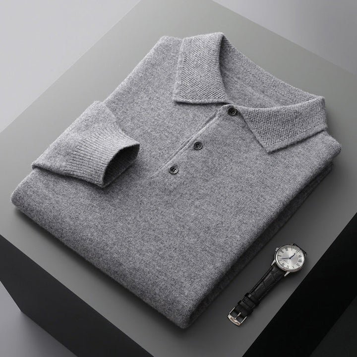 Men's Cashmere Knit Polo Shirt – Luxury Smart Casual Knitwear – Cream