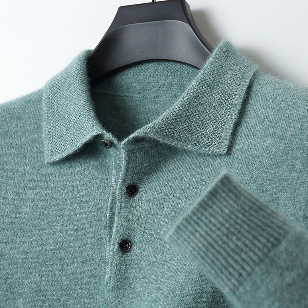Men's Cashmere Knit Polo Shirt – Luxury Smart Casual Knitwear – Light Grey