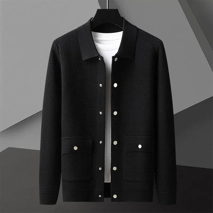 Men's Ribbed Knit Jacket with Snap Front – Smart Casual Layer – view 6