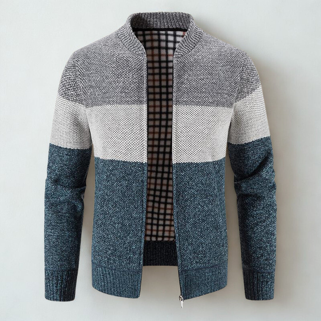 Men's Colour-Block Knit Jacket – Plaid-Lined Zip-Up Layer – view 3