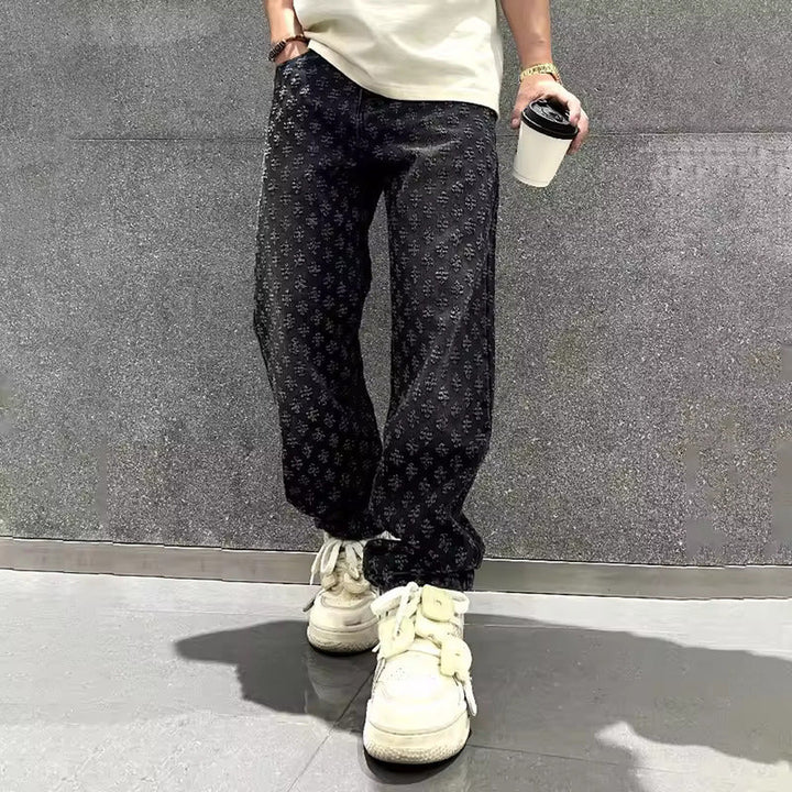 Men's Relaxed Straight-Leg Jeans – Washed Patterned Denim – view 4
