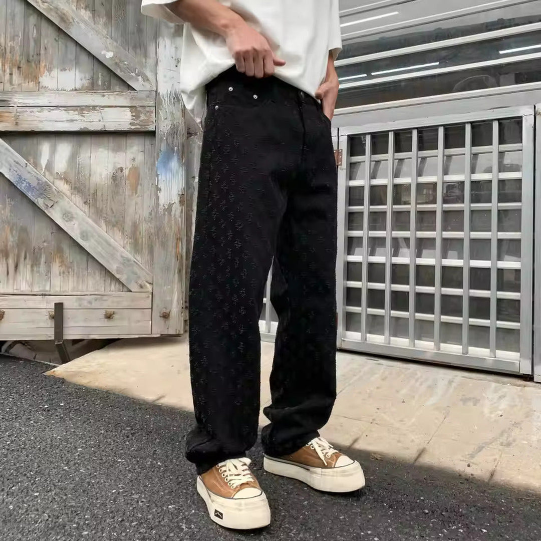 Men's Relaxed Straight-Leg Jeans – Washed Patterned Denim – view 6