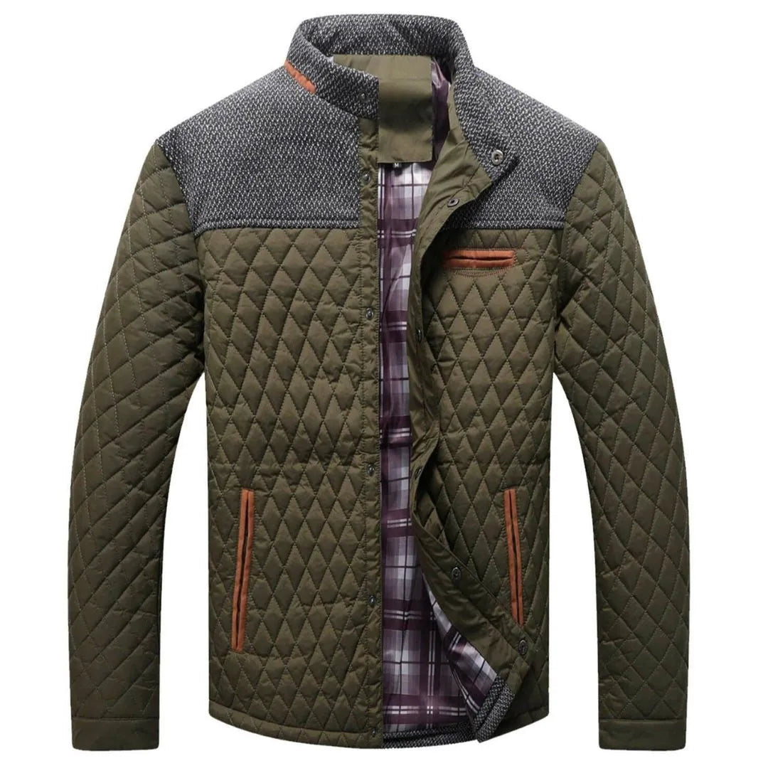 Men's Diamond-Quilted Jacket – Lightweight Insulated Layer – Army Green