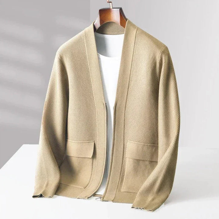 Men's Cashmere Blend Zip Cardigan – Shawl Collar Knit Layer – view 2