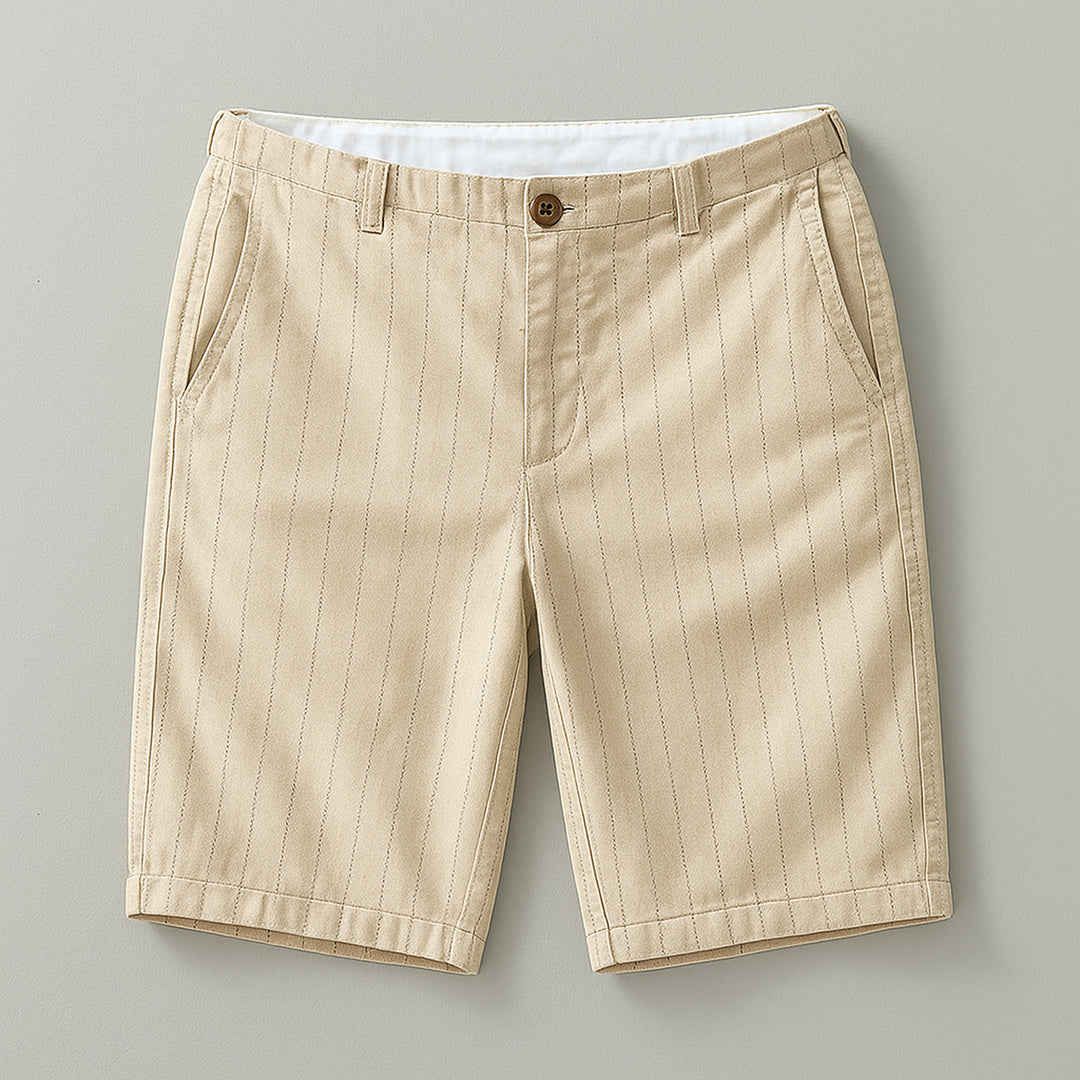 Men's Linen Blend Pinstripe Shorts – Tailored Summer Pair – Sand