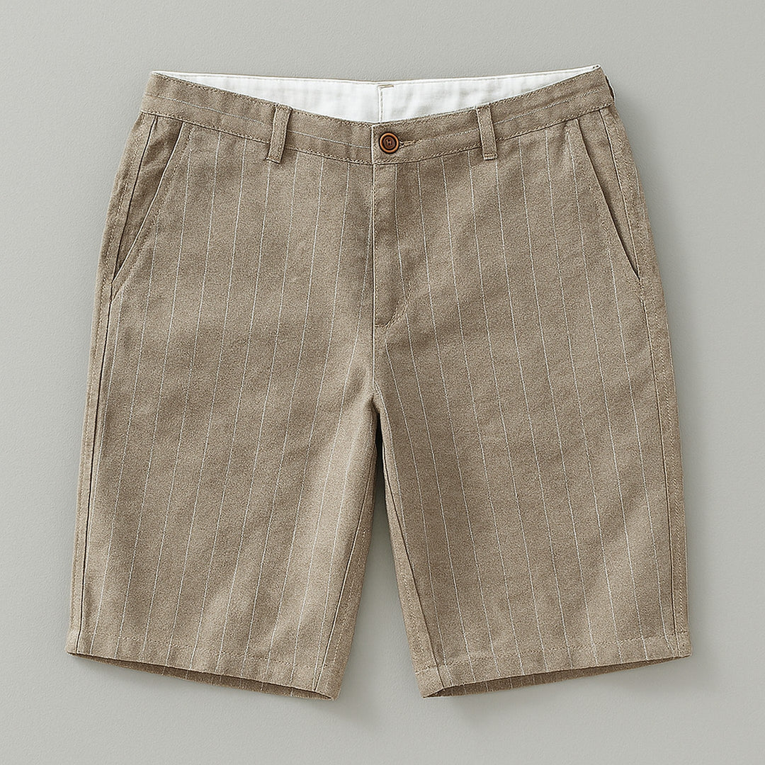 Men's Linen Blend Pinstripe Shorts – Tailored Summer Pair – Brown