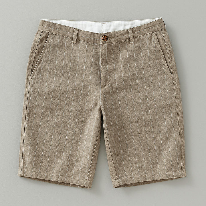 Men's Linen Blend Pinstripe Shorts – Tailored Summer Pair – Brown