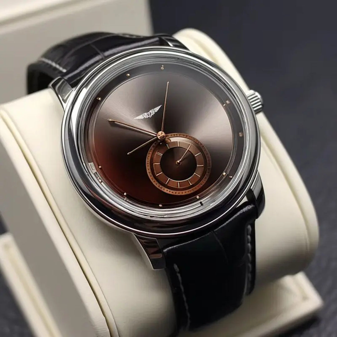 Men's Leather Strap Watch – Rose Gold Detail Quartz Dial – view 3