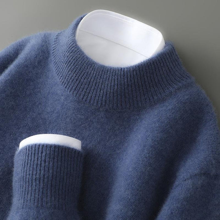 Men's Pure Cashmere Mock Neck Jumper – Soft Winter Layering – Blue