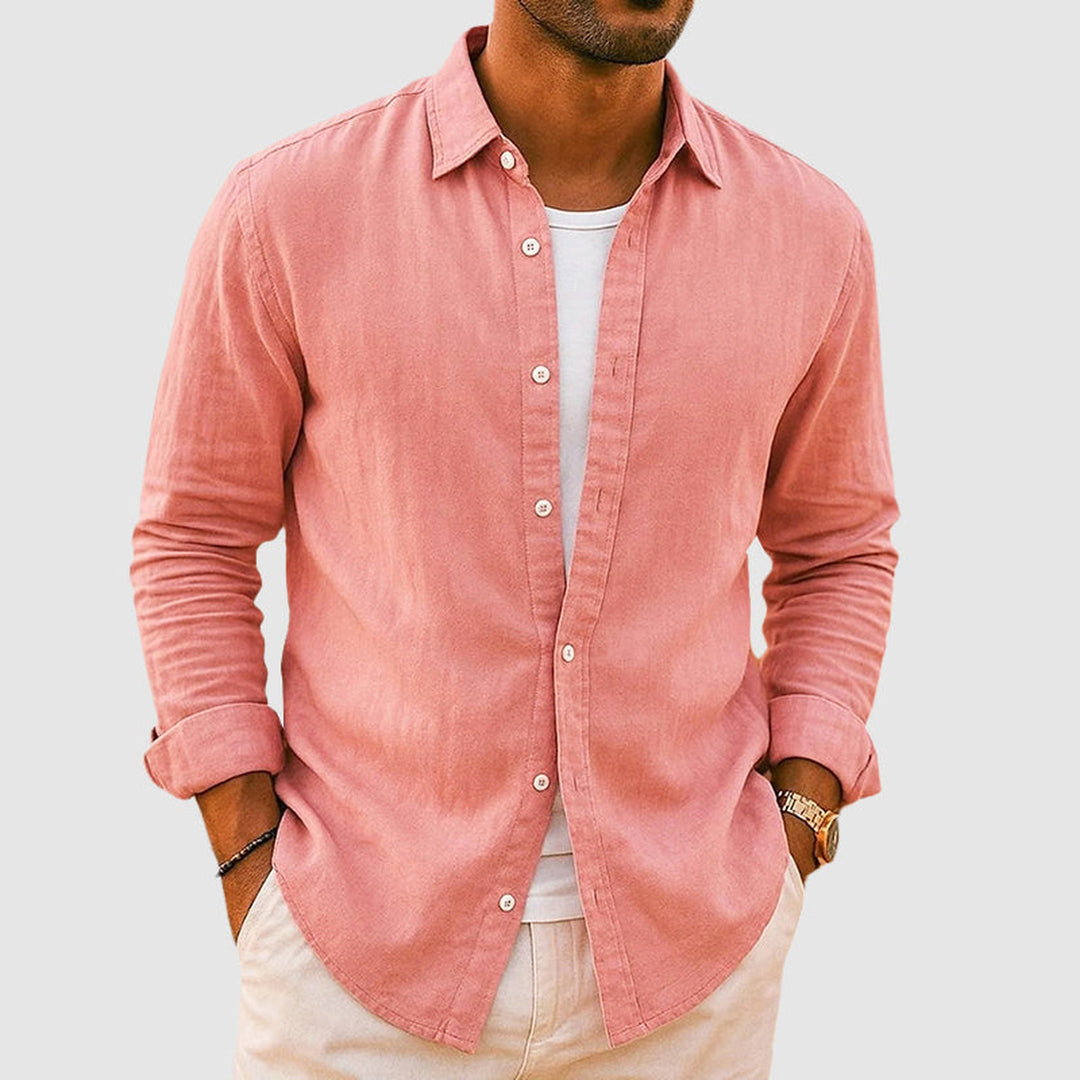 Men's Linen Blend Shirt – Relaxed Fit for Smart Casual Days – Pink