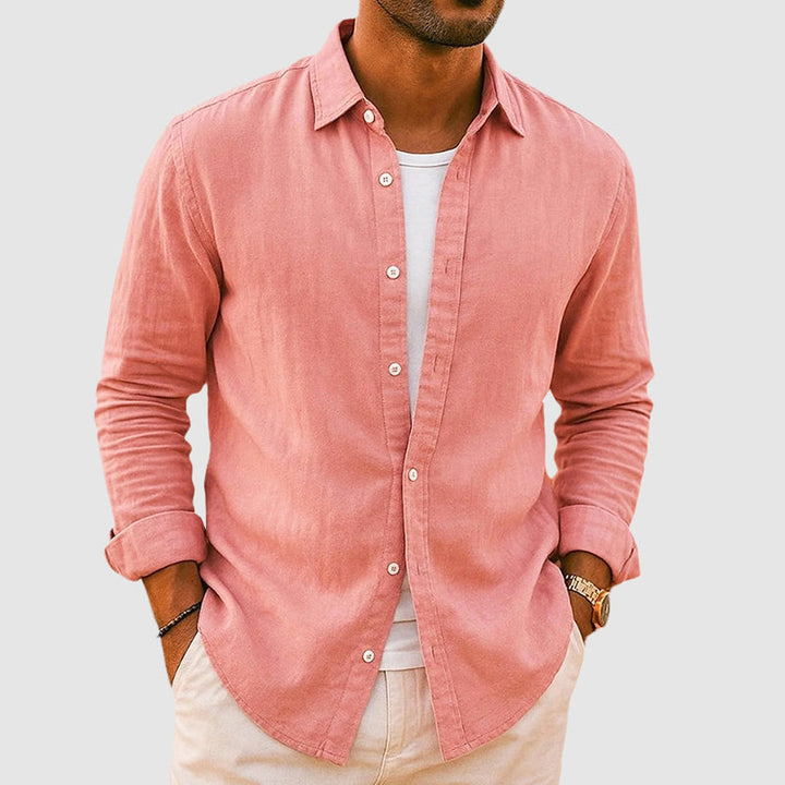 Men's Linen Blend Shirt – Relaxed Fit for Smart Casual Days – Pink