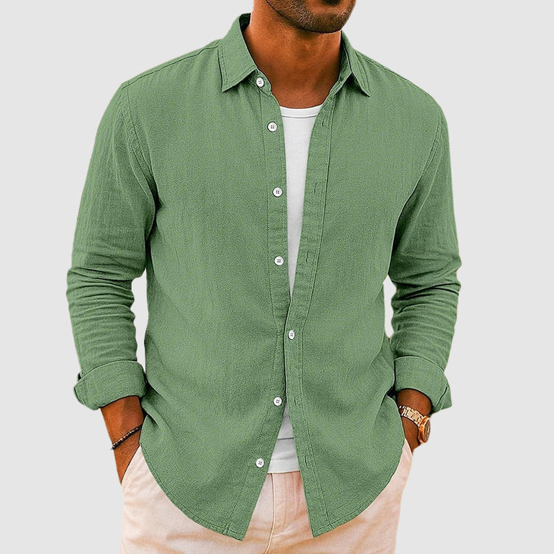 Men's Linen Blend Shirt – Relaxed Fit for Smart Casual Days – Green