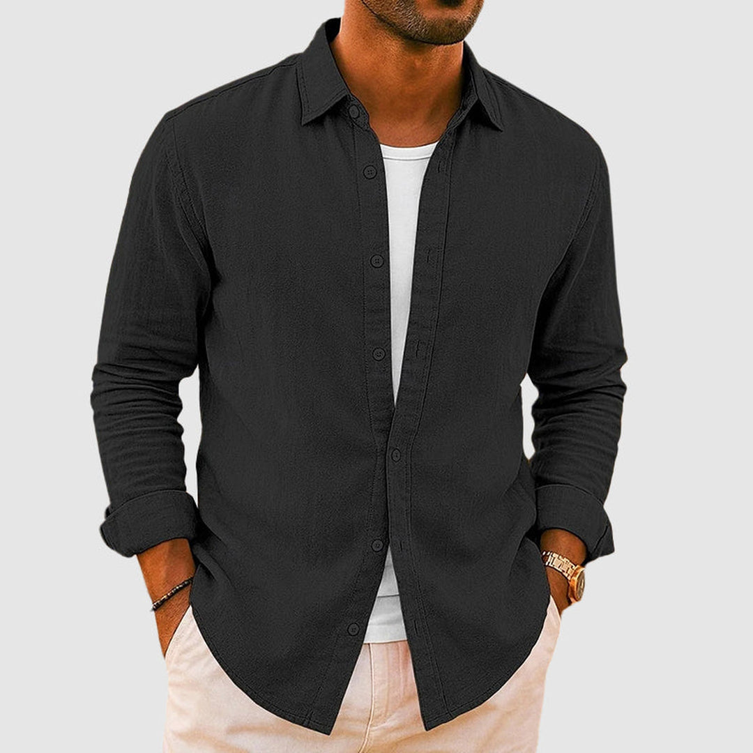 Men's Linen Blend Shirt – Relaxed Fit for Smart Casual Days – Black