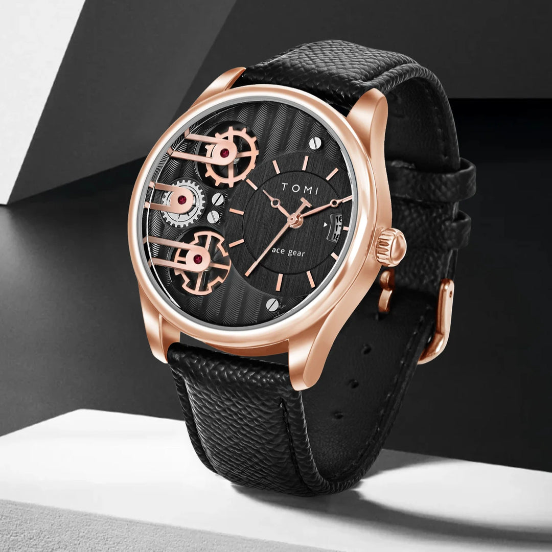Men's Gearline Quartz Watch – Textured Dial & Leather Strap – view 4