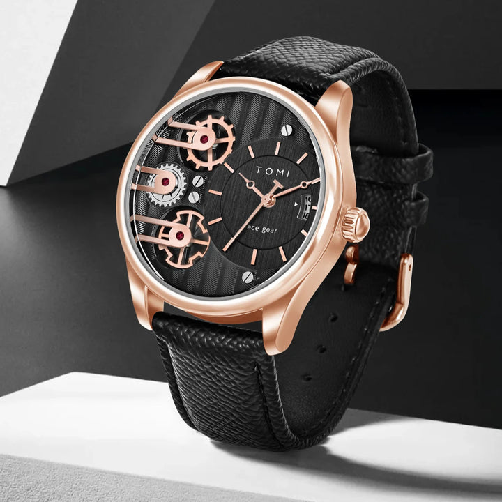 Men's Gearline Quartz Watch – Textured Dial & Leather Strap – view 4