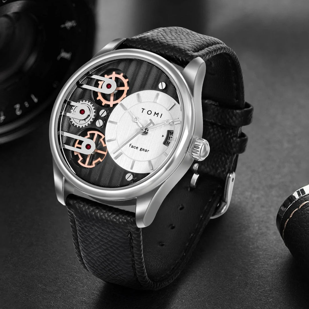Men's Gearline Quartz Watch – Textured Dial & Leather Strap – view 7